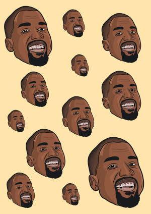 Ye Birthday card with an illustration of kanye west's face multiplied