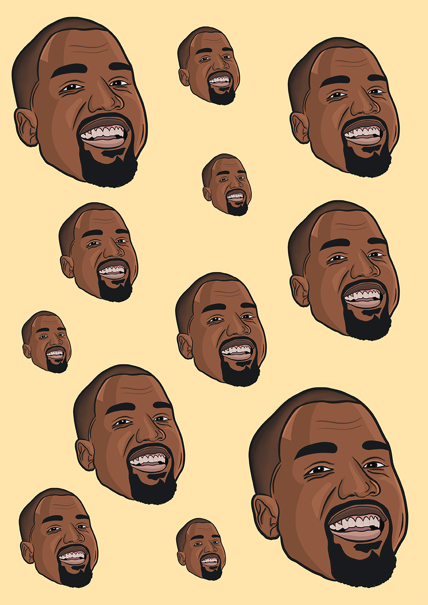 Ye Birthday card with an illustration of kanye west's face multiplied