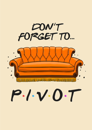 friends themed congratulations new home card with the famous central perk sofa saying PIVOT