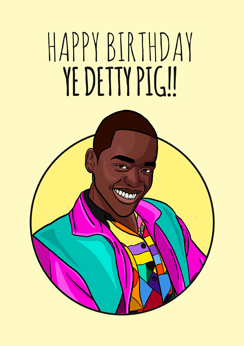 Goofcat Greetings - You Detty Pig birthday card with sex education netflix illustration of Eric
