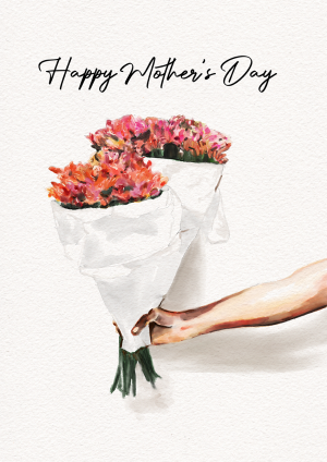 mother's day card with timeless hand-painted watercolour bunch of flowers