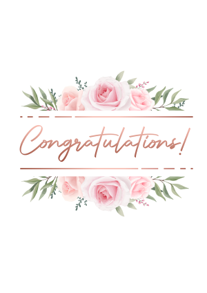 congratulations card in rose gold with blush pink flowers