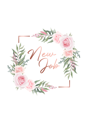 cute new job card in rose gold with blush pink roses