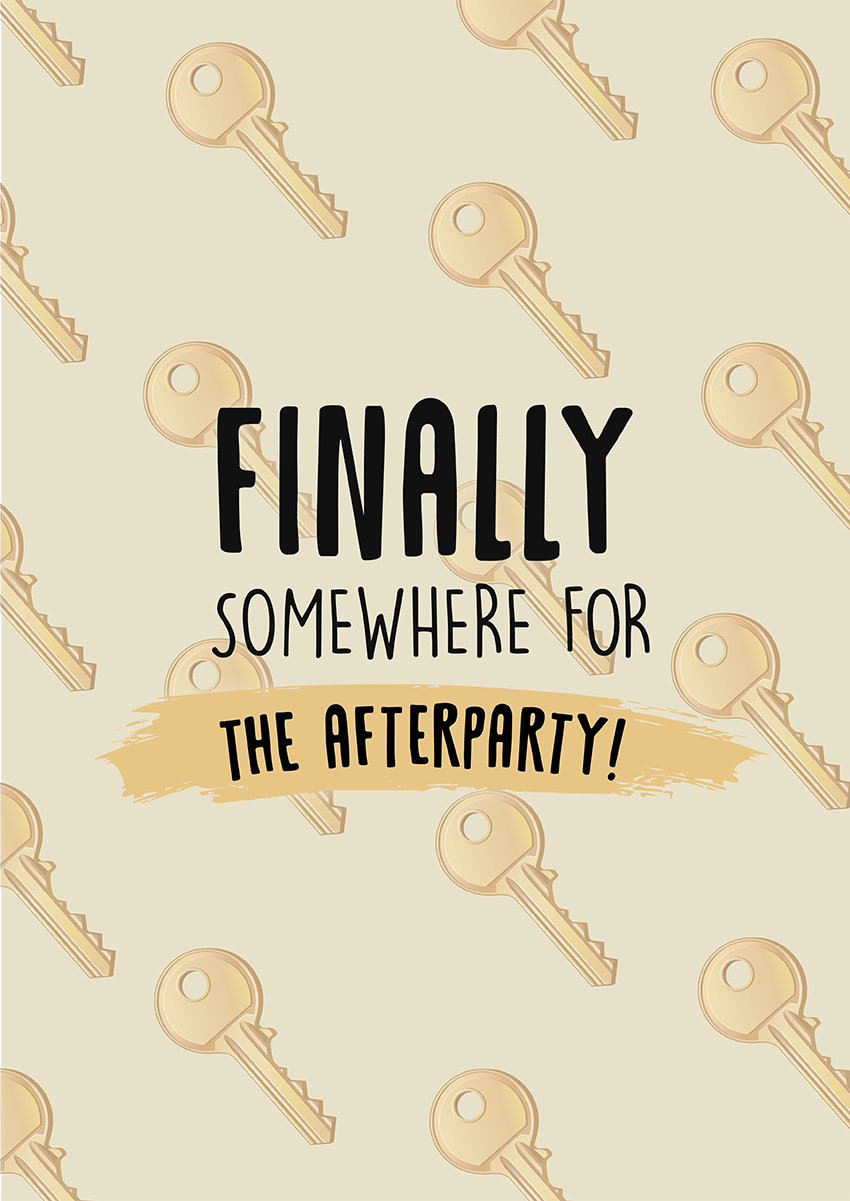 Goofcat Greetings - Somewhere for the Afterparty Afterparty Sesh Card New Home Congratulations Card