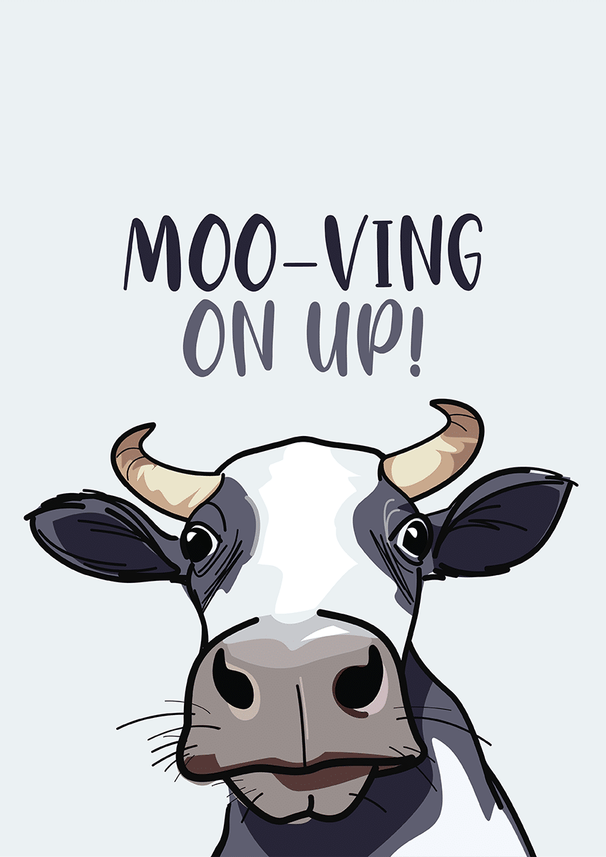 Goofcat Greetings - Mooving on Up! Mooving on Up, Cow Card, New Job Card Congratulations Card