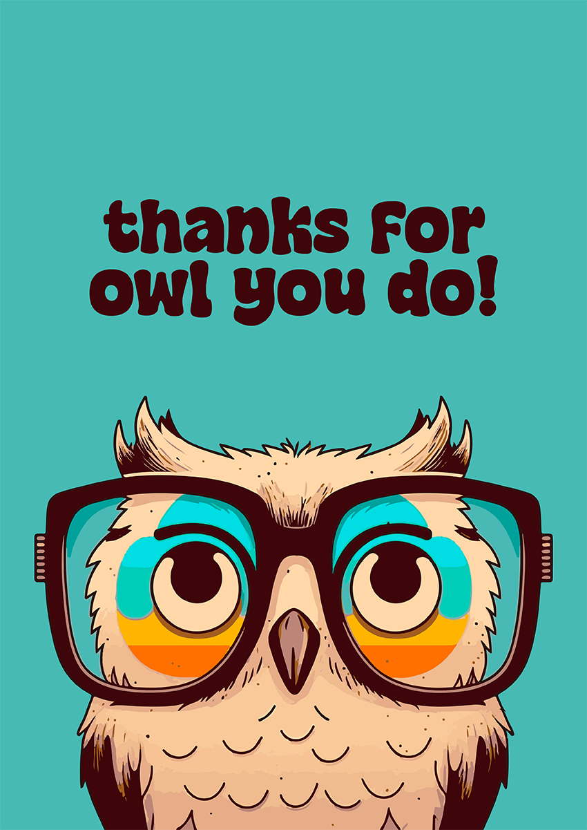 Goofcat Greetings - Owl You Do! Thanks for Owl You Do! Thank You Card