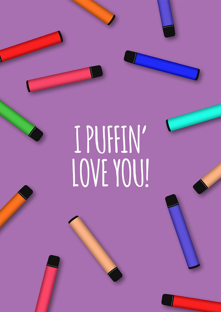 Goofcat Greetings - I Puffin' Love You Vape Valentines Day Puffin' Love You Valentine's Day Card