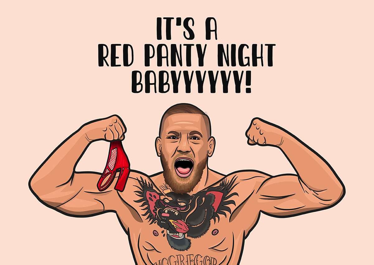 Goofcat Greetings - red panty night baby Conor McGregor Red Panties Valentine's Day Card